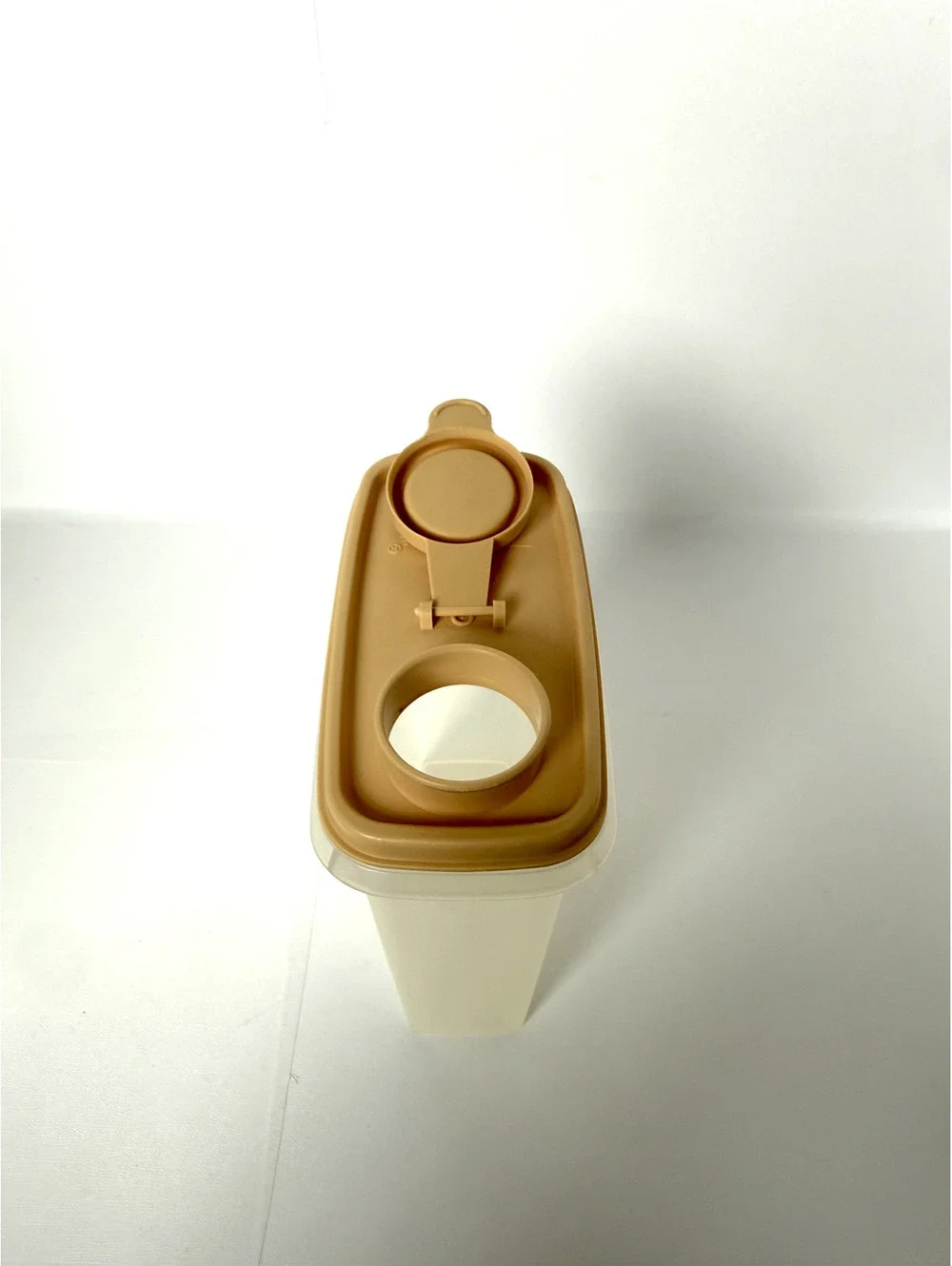 Plastic Storage Container with Pour Spout Lid in Beige and Cream